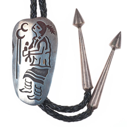 Big Vintage Mitchell Sockyma Hopi overlay bolo tie sterling silver