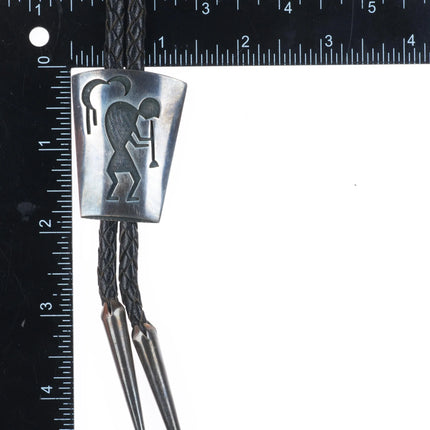 Vintage Hopicrafts Hopi overlay bolo tie sterling silver Kokopelli flute player