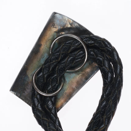 Vintage Hopicrafts Hopi overlay bolo tie sterling silver Kokopelli flute player