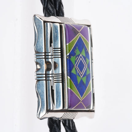 Jerry T Nelson Navajo Sterling silver Sugilite, Gaspeite, lapis bolo tie
