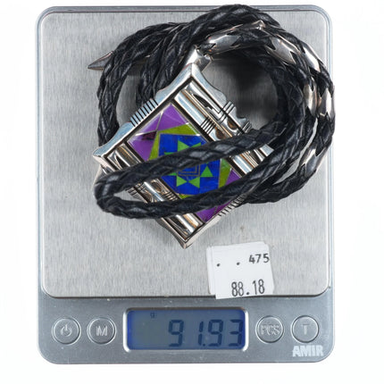 Jerry T Nelson Navajo Sterling silver Sugilite, Gaspeite, lapis bolo tie