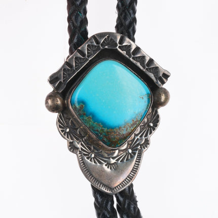Vintage Esther Wood Navajo sterling silver high grade turquoise bolo tie