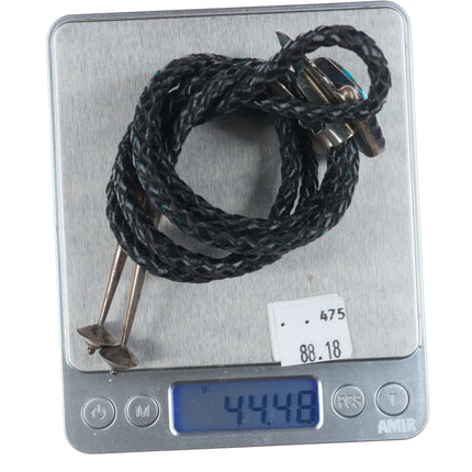 Vintage Esther Wood Navajo sterling silver high grade turquoise bolo tie