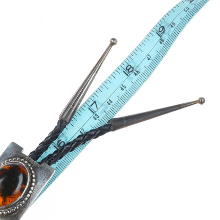 Vintage Native American sterling silver/Amber J.A.W. southwestern bolo tie