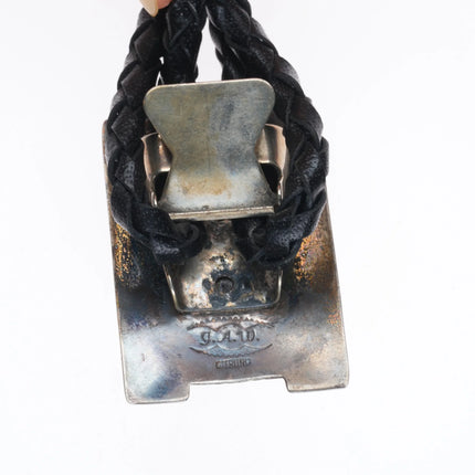 Vintage Native American sterling silver/Amber J.A.W. southwestern bolo tie