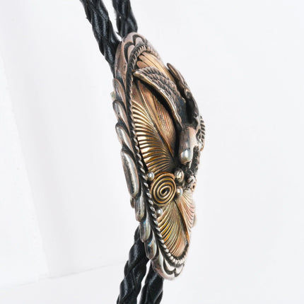 Vintage Tom David Navajo sterling silver gold filled eagle bolo tie