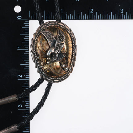 Vintage Tom David Navajo sterling silver gold filled eagle bolo tie