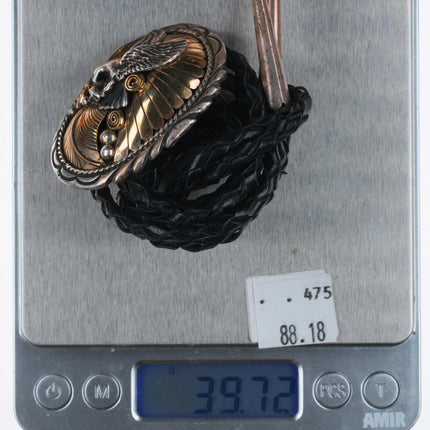 Vintage Tom David Navajo sterling silver gold filled eagle bolo tie