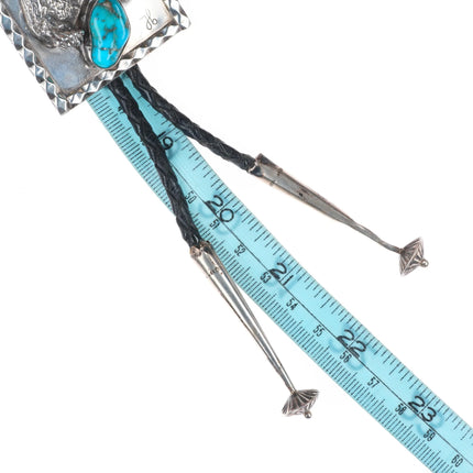 Vintage southwestern sterling silver bear bolo tie with turquoise