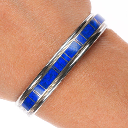 6" Antonio Yazzie Sterling silver lapis channel inlay cuff bracelet