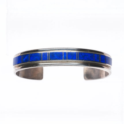 6" Antonio Yazzie Sterling silver lapis channel inlay cuff bracelet