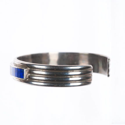 6" Antonio Yazzie Sterling silver lapis channel inlay cuff bracelet