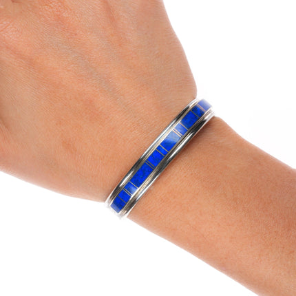 6" Antonio Yazzie Sterling silver lapis channel inlay cuff bracelet