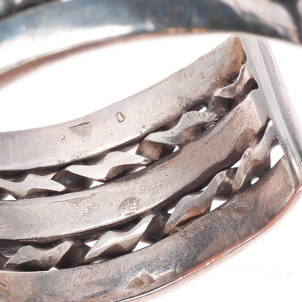 6.25" Vintage Zuni sterling silver 3 row channel inlay turquoise cuff bracelet