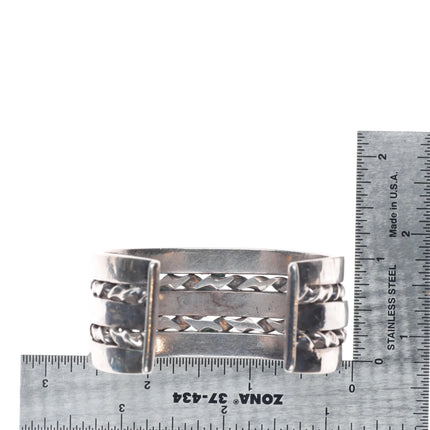 6.25" Vintage Zuni sterling silver 3 row channel inlay turquoise cuff bracelet