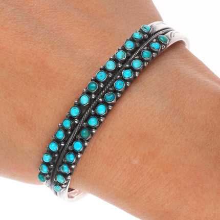 6.6" 30's-40's Zuni sterling silver 2 row snake eye turquoise cuff bracelet