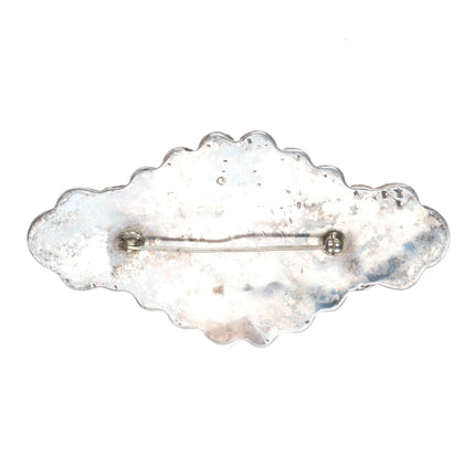 c1950's Large Zuni sterling silver turquoise channel inlay pin/brooch