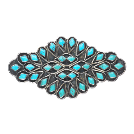 c1950's Large Zuni sterling silver turquoise channel inlay pin/brooch