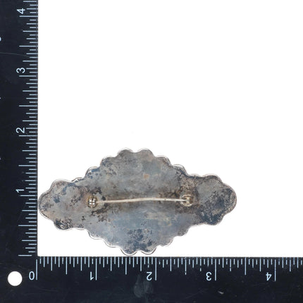 c1950's Large Zuni sterling silver turquoise channel inlay pin/brooch