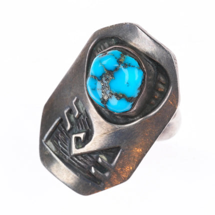 sz6 vintage Navajo or Hopi Overlay ring with turquoise sterling silver