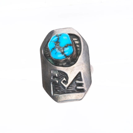 sz6 vintage Navajo or Hopi Overlay ring with turquoise sterling silver