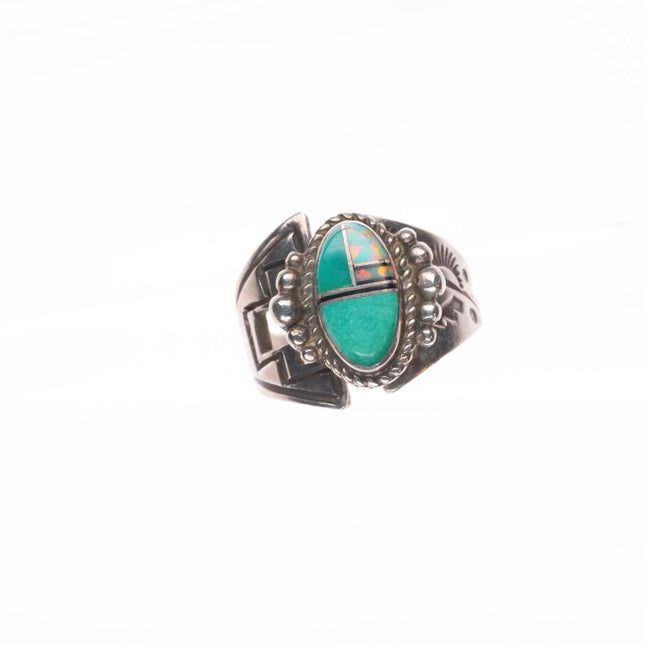 sz6.25 vintage LP Navajo sterling silver, turquoise, onyx opal inlay ring