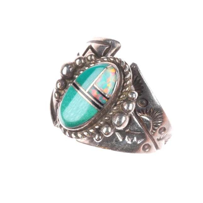 sz6.25 vintage LP Navajo sterling silver, turquoise, onyx opal inlay ring