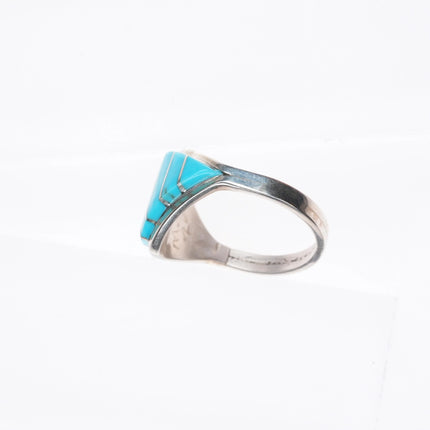 sz8.5 Vintage Zuni sterling silver turquoise channel inlay ring