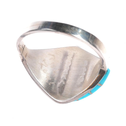 sz8.5 Vintage Zuni sterling silver turquoise channel inlay ring