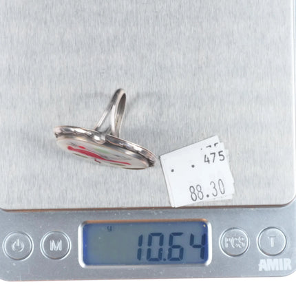 sz8.5 Vintage LB Zuni sterling silver redbird Cardinal ring mother of pearl