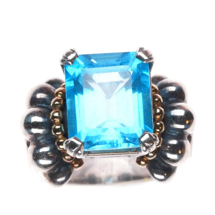 sz5.75 Lagos Caviar 18k gold/Sterling silver Topaz ring