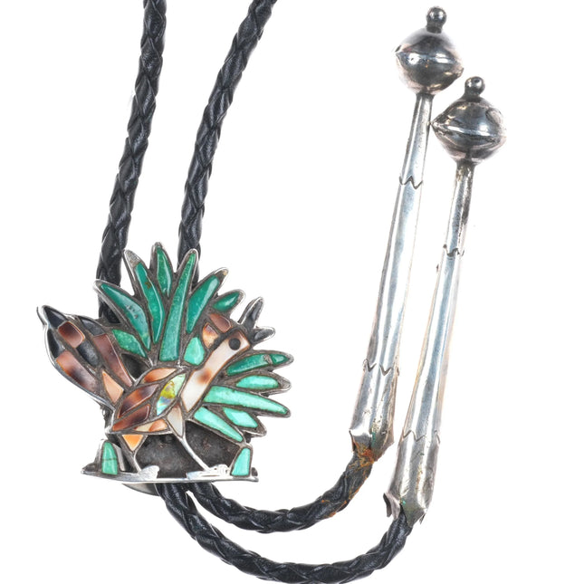 Vintage c1960 c-31 Zuni sterling silver, turquoise/shell  roadrunner bolo tie