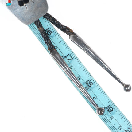 Vintage c1960 c-31 JWB Zuni intarsia inlay knifewing bolo tie sterling silver