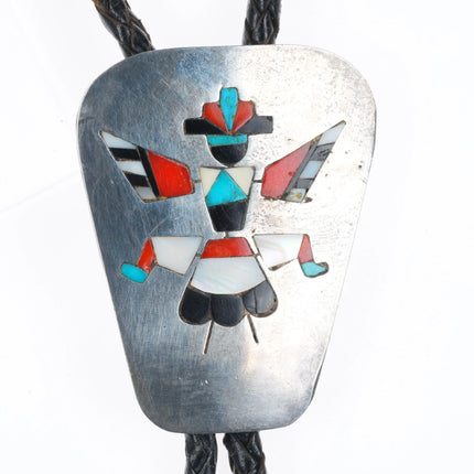 Vintage c1960 c-31 JWB Zuni intarsia inlay knifewing bolo tie sterling silver