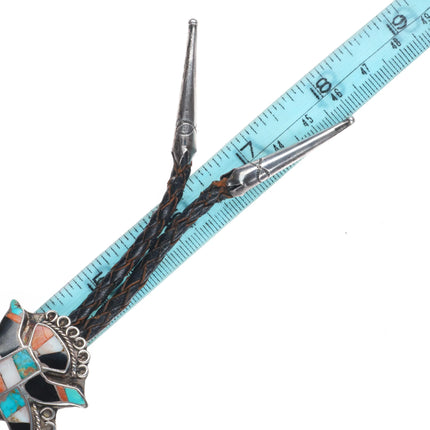 Vintage 40's-50's Zuni Knifewing inlay bolo tie sterling silver, turquoise
