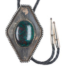 large Vintage Southwestern sterling silver chrysocolla bolo tie rope edge