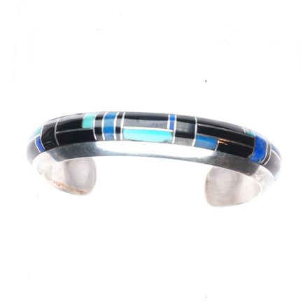6.5" Richard Begay Navajo sterling silver turquoise, black jade cuff bracelet