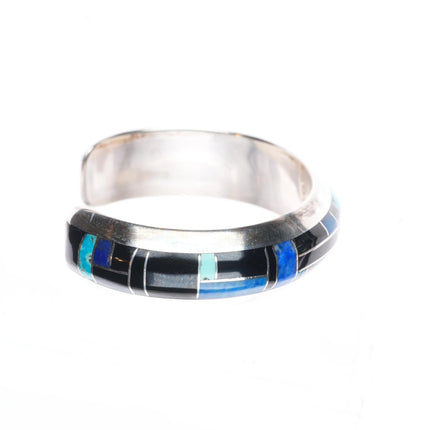 6.5" Richard Begay Navajo sterling silver turquoise, black jade cuff bracelet