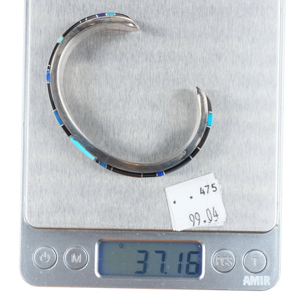 6.5" Richard Begay Navajo sterling silver turquoise, black jade cuff bracelet