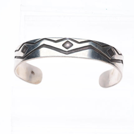6.6" Vintage Navajo overlay geometric stacker cuff bracelet sterling silver