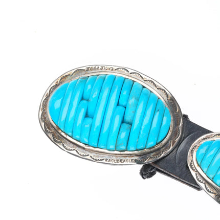 Carlos Eagle Ottawa/Chippewa sterling silver turquoise row inlay concho belt