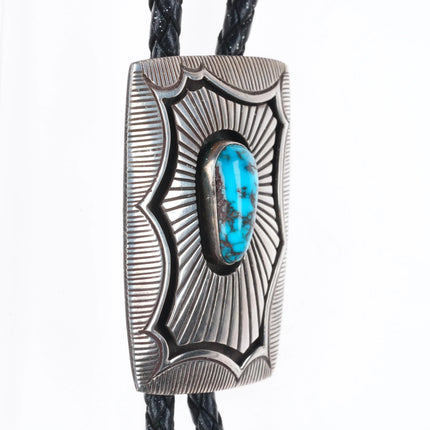 Ray King Navajo vintage sterling silver bolo tie/fancy tips, nice turquoise