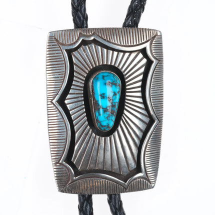 Ray King Navajo vintage sterling silver bolo tie/fancy tips, nice turquoise