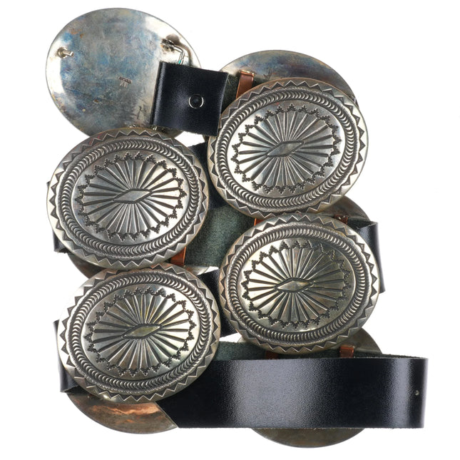 Vintage Maloney Navajo sterling silver deep stamped concho belt