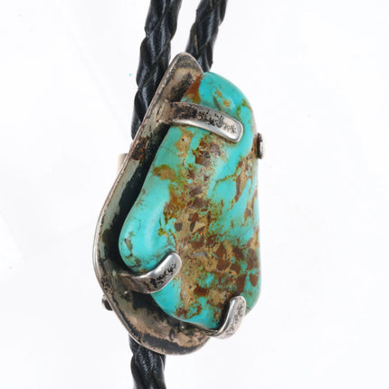 Vintage southwestern sterling silver large turquoise stone bolo tie