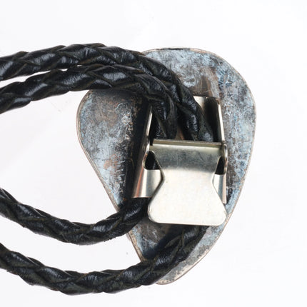 Vintage southwestern sterling silver large turquoise stone bolo tie