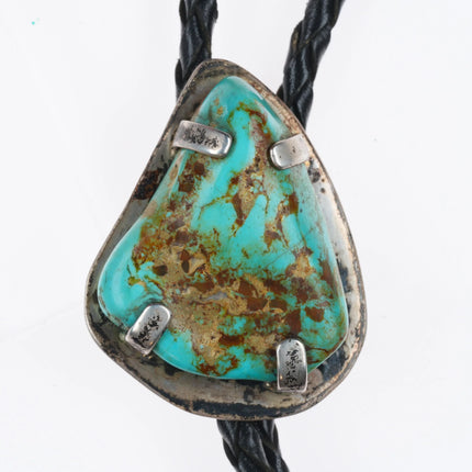 Vintage southwestern sterling silver large turquoise stone bolo tie