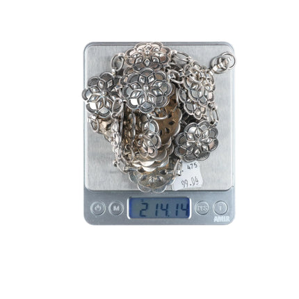 43" Southwestern Sterling silver deep stamped link concho belt - Sunwest shop