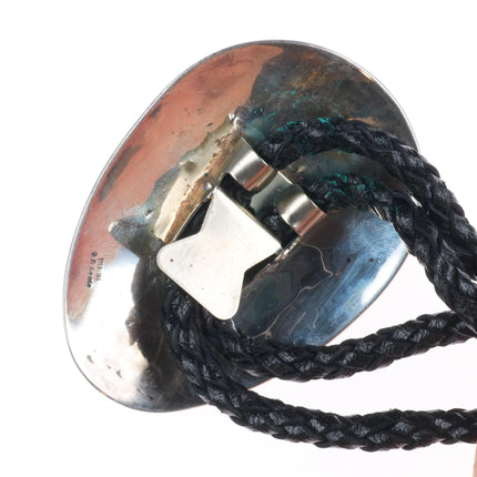 Robert Lewis Navajo sterling silver Kachina/Corn themed bolo tie Overlay style