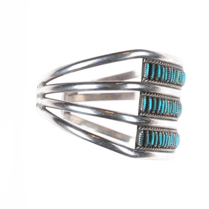 6.35 Zuni sterling silver 3 row needlepoint turquoise vintage cuff bracelet